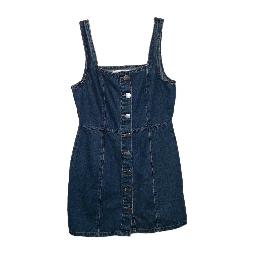Cotton On Denim Button Up Mini Dress Size 8 Square Neck Sleeveless Blue
